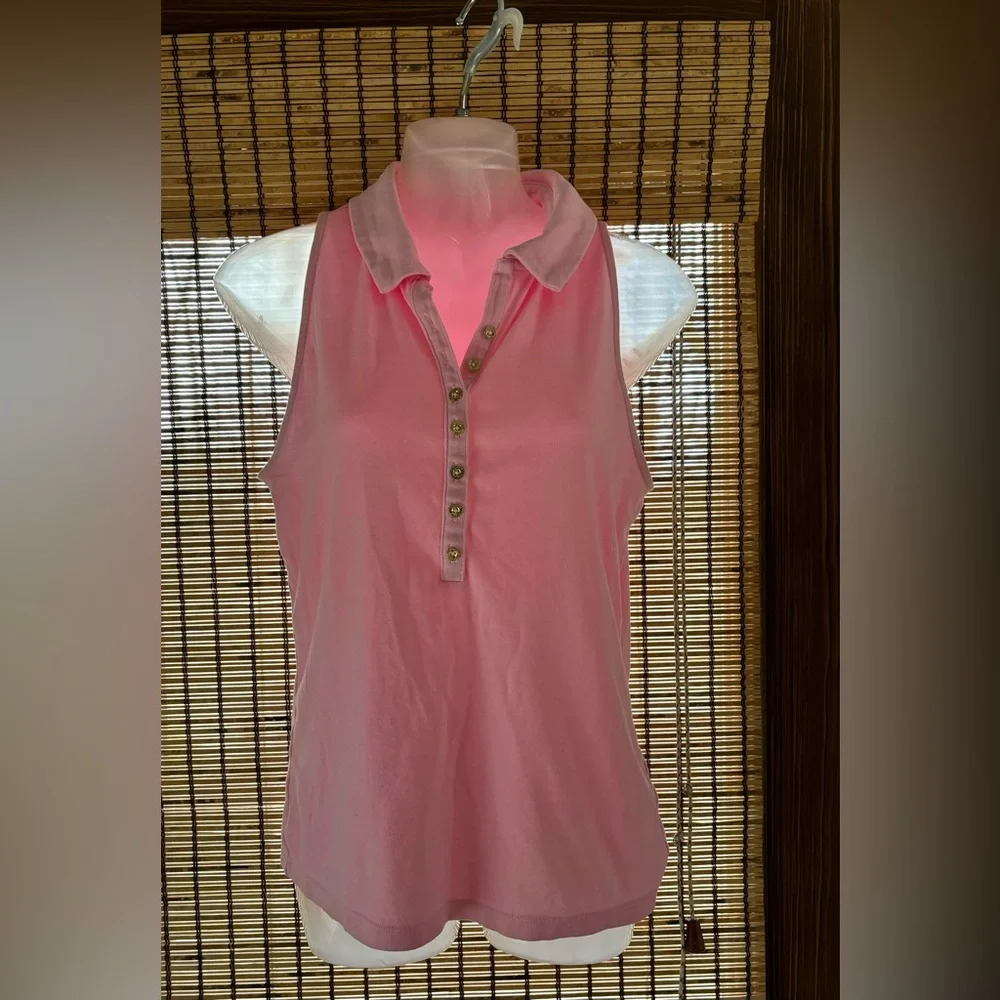 Lilly Pulitzer Reema Sleeveless Top Peony Pink Golf Athletic Polo size M - Picture 1 of 12